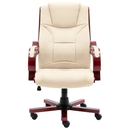 vidaXL Silla de oficina de cuero auténtico color crema
