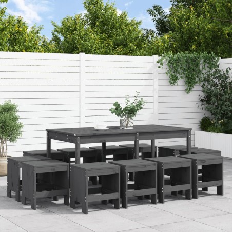 vidaXL Juego de comedor de jardín 13 piezas madera maciza pino gris