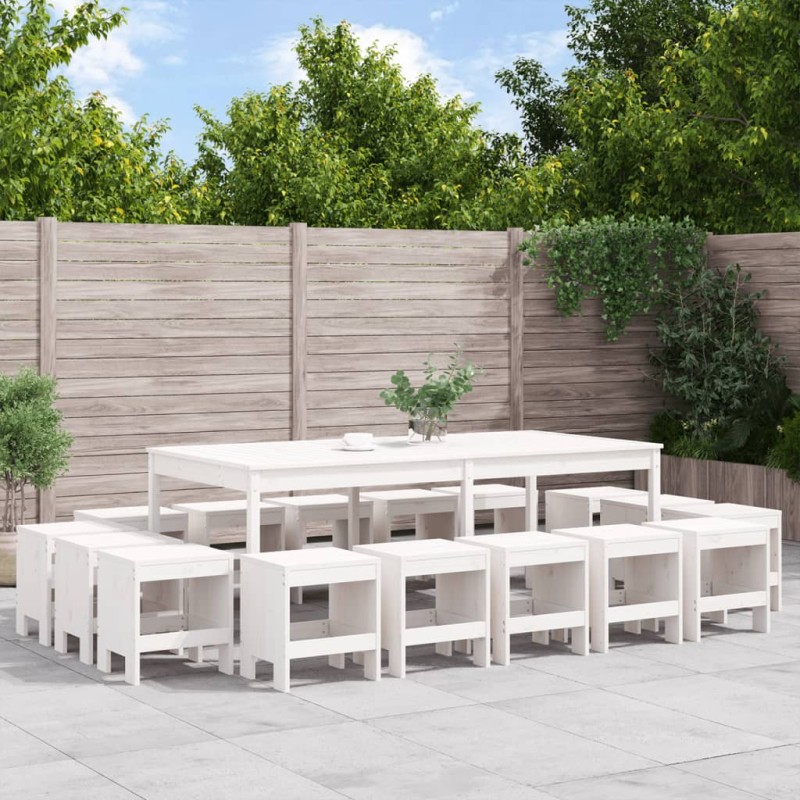 vidaXL Juego de comedor de jardín 17 piezas madera maciza pino blanco vidaXL Juego de comedor de jardín 17 piezas madera maciza pino blanco