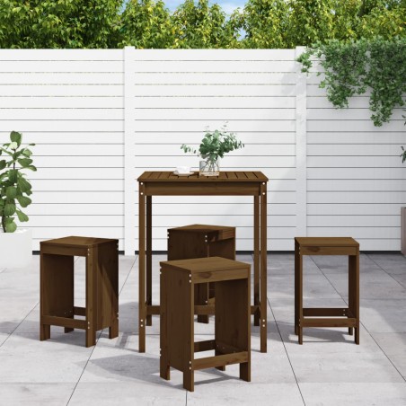 vidaXL Mesa y taburetes altos de jardín 5 pzas madera pino marrón miel