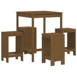 vidaXL Mesa y taburetes altos de jardín 5 pzas madera pino marrón miel