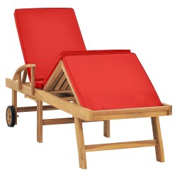 vidaXL Tumbona con cojín madera maciza de teca rojo