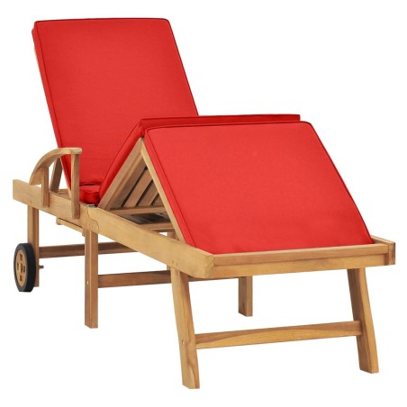 vidaXL Tumbona con cojín madera maciza de teca rojo