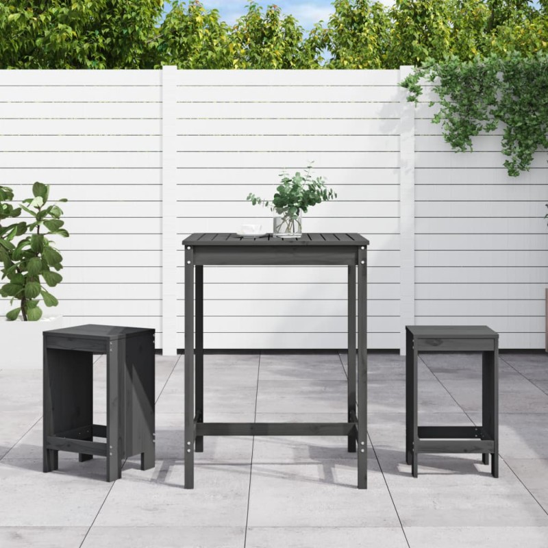 vidaXL Set de mesa y taburetes altos jardín 3 piezas madera pino gris vidaXL Set de mesa y taburetes altos jardín 3 piezas madera pino gris