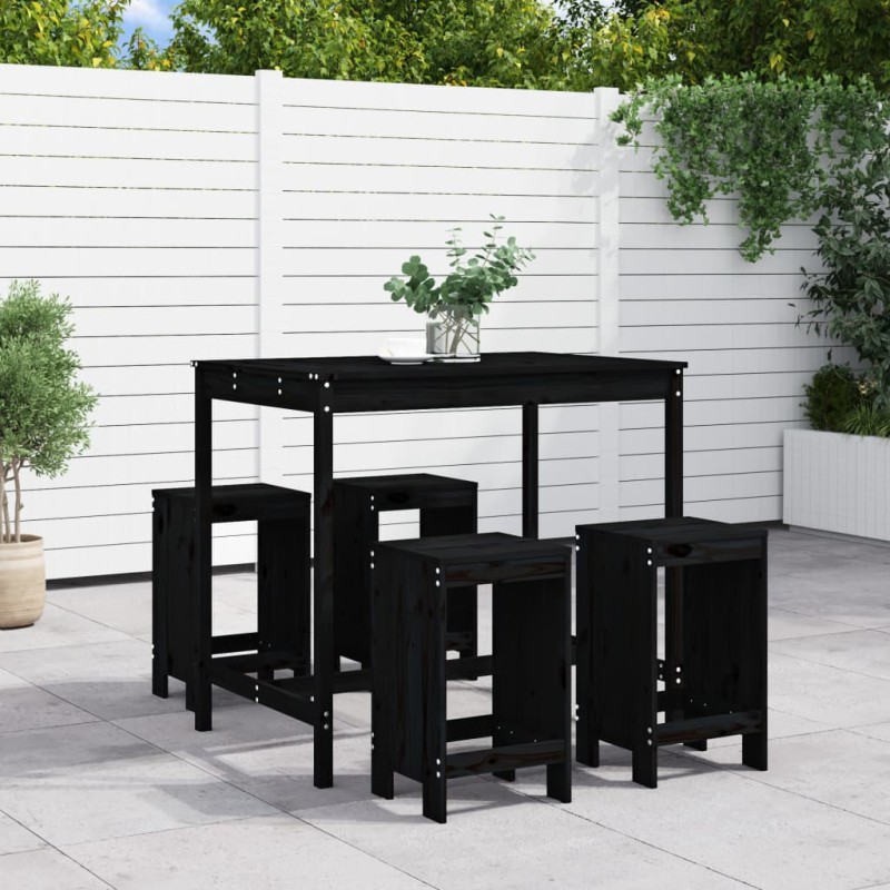 vidaXL Set de mesa y taburetes altos jardín 5 piezas madera pino negro vidaXL Set de mesa y taburetes altos jardín 5 piezas madera pino negro
