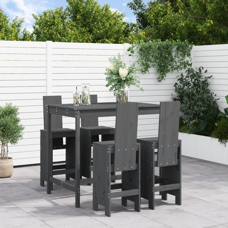 vidaXL Set de mesa y taburetes altos jardín 5 piezas madera pino gris vidaXL Set de mesa y taburetes altos jardín 5 piezas madera pino gris