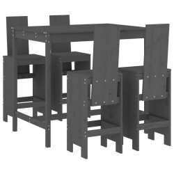 vidaXL Set de mesa y taburetes altos jardín 5 piezas madera pino gris