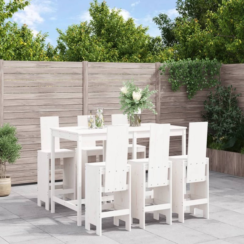 vidaXL Set de mesa y taburetes altos jardín 7 pzas madera pino blanco vidaXL Set de mesa y taburetes altos jardín 7 pzas madera pino blanco
