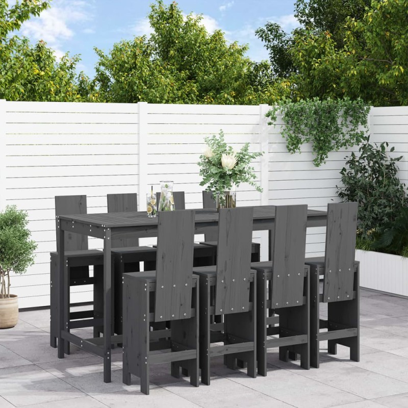 vidaXL Mesa y taburetes altos jardín 9 pzas madera maciza de pino gris vidaXL Mesa y taburetes altos jardín 9 pzas madera maciza de pino gris