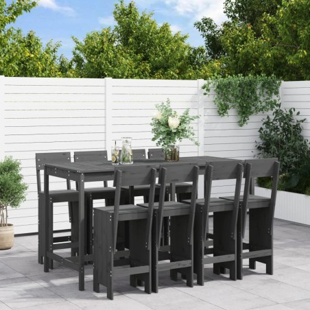 vidaXL Mesa y taburetes altos jardín 9 pzas madera maciza de pino gris