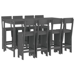 vidaXL Mesa y taburetes altos jardín 9 pzas madera maciza de pino gris