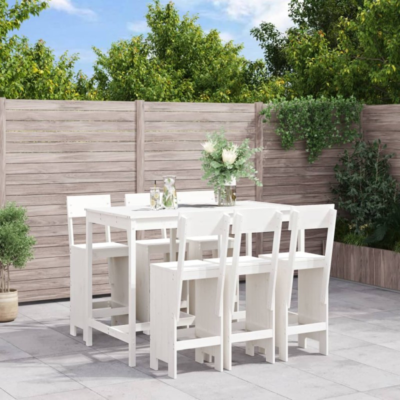 vidaXL Set de mesa y taburetes altos jardín 7 pzas madera pino blanco vidaXL Set de mesa y taburetes altos jardín 7 pzas madera pino blanco