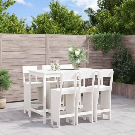 vidaXL Set de mesa y taburetes altos jardín 7 pzas madera pino blanco 