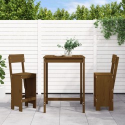vidaXL Mesa y taburetes altos de jardín 3 pzas madera pino marrón miel