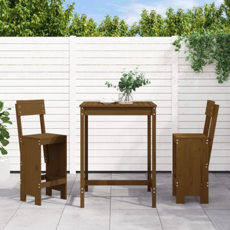 vidaXL Mesa y taburetes altos de jardín 3 pzas madera pino marrón miel