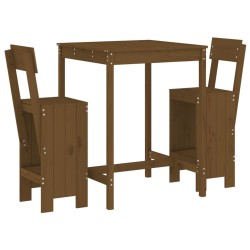 vidaXL Mesa y taburetes altos de jardín 3 pzas madera pino marrón miel
