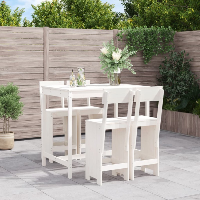vidaXL Set de mesa y taburetes altos jardín 5 pzas madera pino blanco vidaXL Set de mesa y taburetes altos jardín 5 pzas madera pino blanco