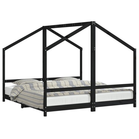 vidaXL Estructura de cama de niños madera de pino negro 2x(90x190) cm