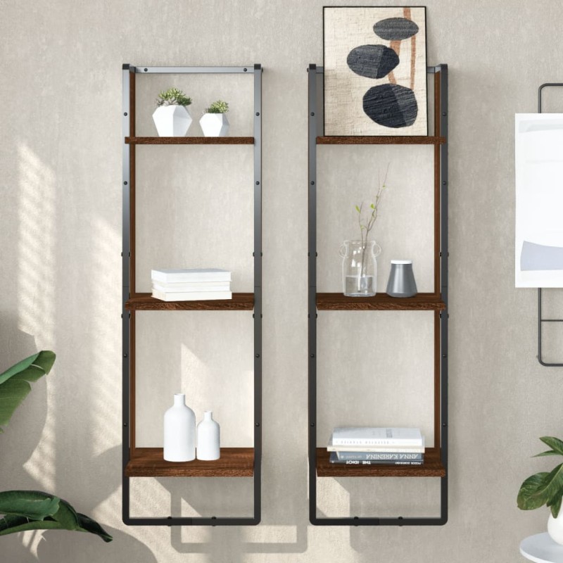 vidaXL Estantería de pared 3 niveles madera marrón roble 30x25x100 cm vidaXL Estantería de pared 3 niveles madera marrón roble 30x25x100 cm