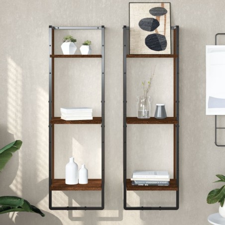 vidaXL Estantería de pared 3 niveles madera marrón roble 30x25x100 cm