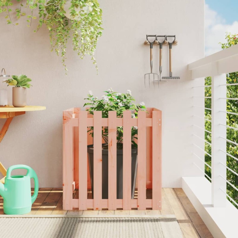 vidaXL Jardinera con diseño de valla madera maciza Douglas 70x70x70 cm