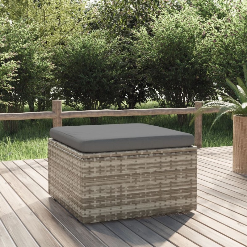 vidaXL Reposapiés de jardín con cojín ratán sintético gris 55x55x30 cm vidaXL Reposapiés de jardín con cojín ratán sintético gris 55x55x30 cm