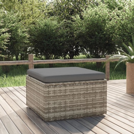 vidaXL Reposapiés de jardín con cojín ratán sintético gris 55x55x30 cm