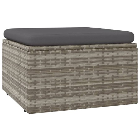 vidaXL Reposapiés de jardín con cojín ratán sintético gris 55x55x30 cm