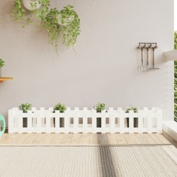 vidaXL Arriate elevado jardín con valla madera pino blanco 200x30x30cm