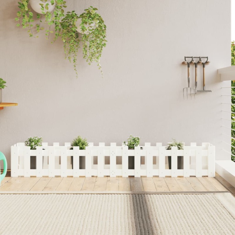 vidaXL Arriate elevado jardín con valla madera pino blanco 200x30x30cm vidaXL Arriate elevado jardín con valla madera pino blanco 200x30x30cm