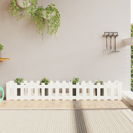 vidaXL Arriate elevado jardín con valla madera pino blanco 200x30x30cm