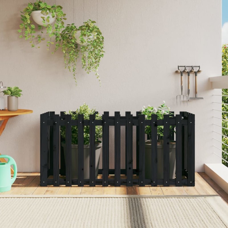 vidaXL Arriate elevado jardín con valla madera pino negro 150x50x70cm