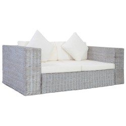 vidaXL Sofá de 2 plazas con cojines ratán natural gris