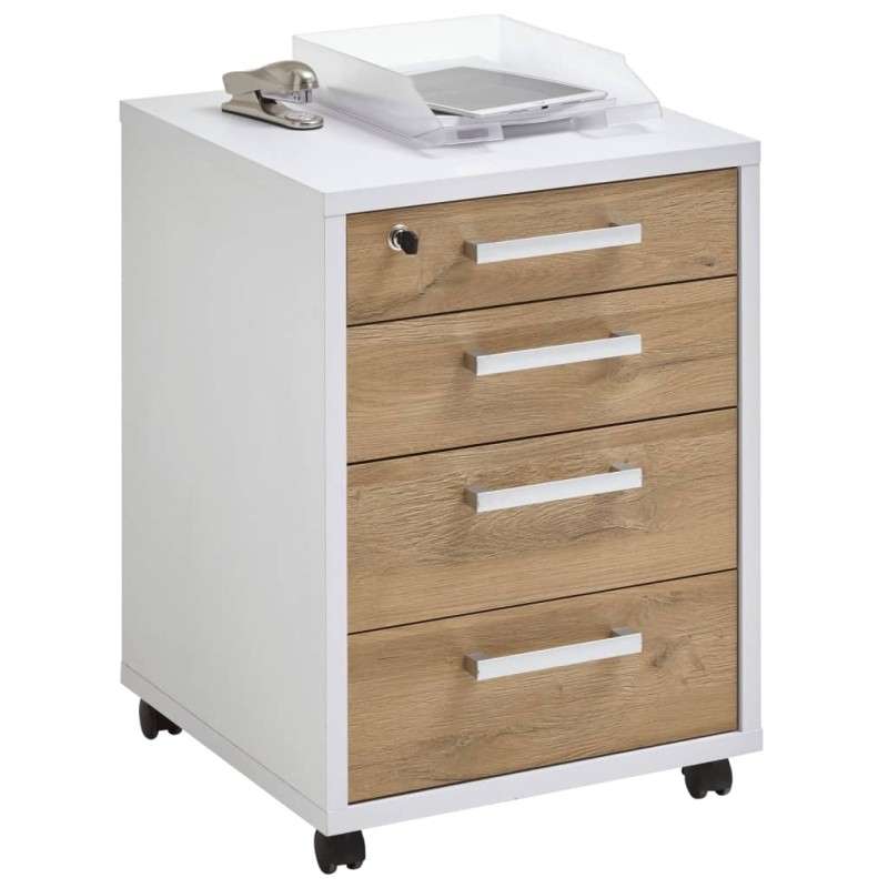 FMD Cajonera con ruedas blanco y roble 48x49,5x65,5 cm FMD Cajonera con ruedas blanco y roble 48x49,5x65,5 cm