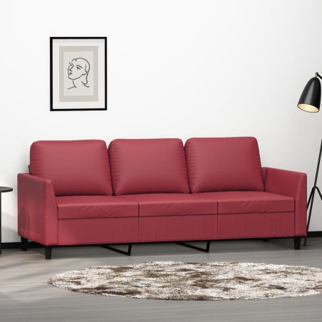 vidaXL Sofá de 3 plazas de cuero sintético rojo vino 180 cm