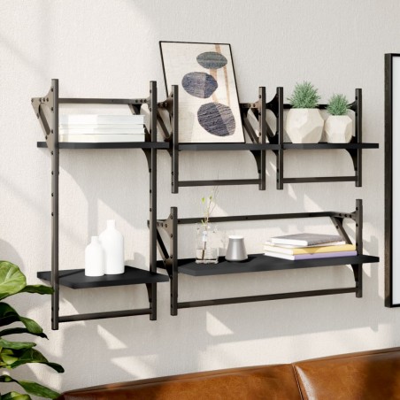 vidaXL Estantes de pared con barras 4 pzas madera de ingeniería negro