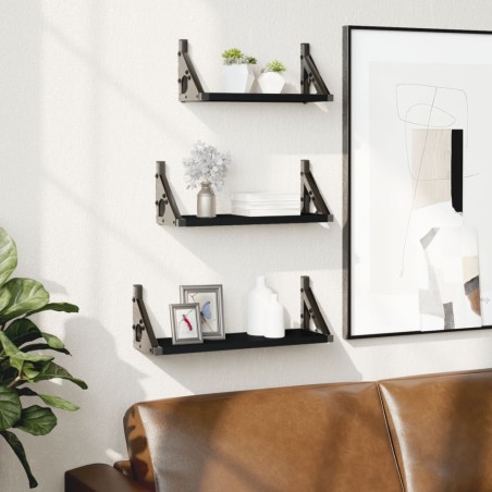 vidaXL Estantes de pared 3 pzas madera de ingeniería negro