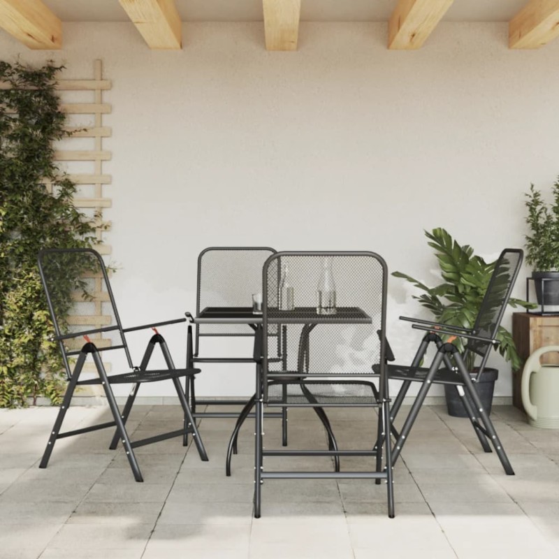 vidaXL Juego de comedor de jardín 5 pzas malla metálica gris antracita vidaXL Juego de comedor de jardín 5 pzas malla metálica gris antracita