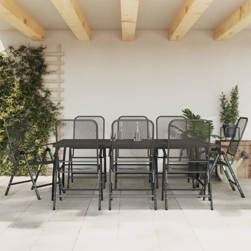 vidaXL Juego de comedor de jardín 9 pzas malla metálica gris antracita vidaXL Juego de comedor de jardín 9 pzas malla metálica gris antracita