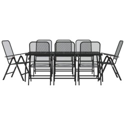 vidaXL Juego de comedor de jardín 9 pzas malla metálica gris antracita