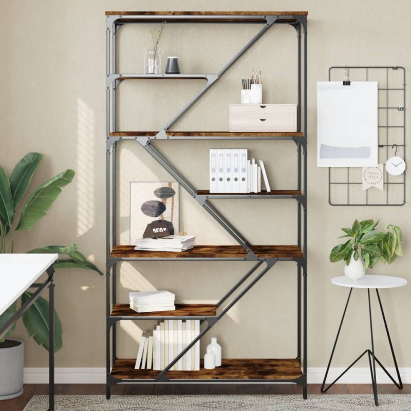 vidaXL Estantería madera de ingeniería acero roble ahumado 91x36x176cm vidaXL Estantería madera de ingeniería acero roble ahumado 91x36x176cm
