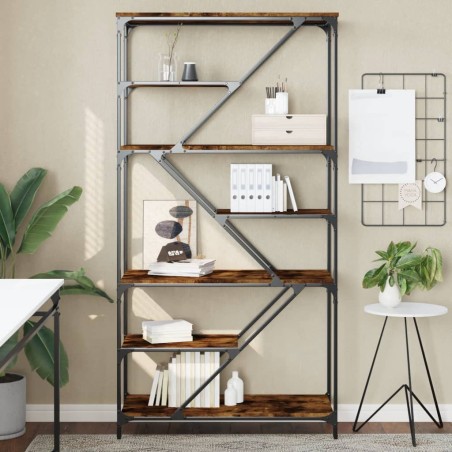 vidaXL Estantería madera de ingeniería acero roble ahumado 91x36x176cm