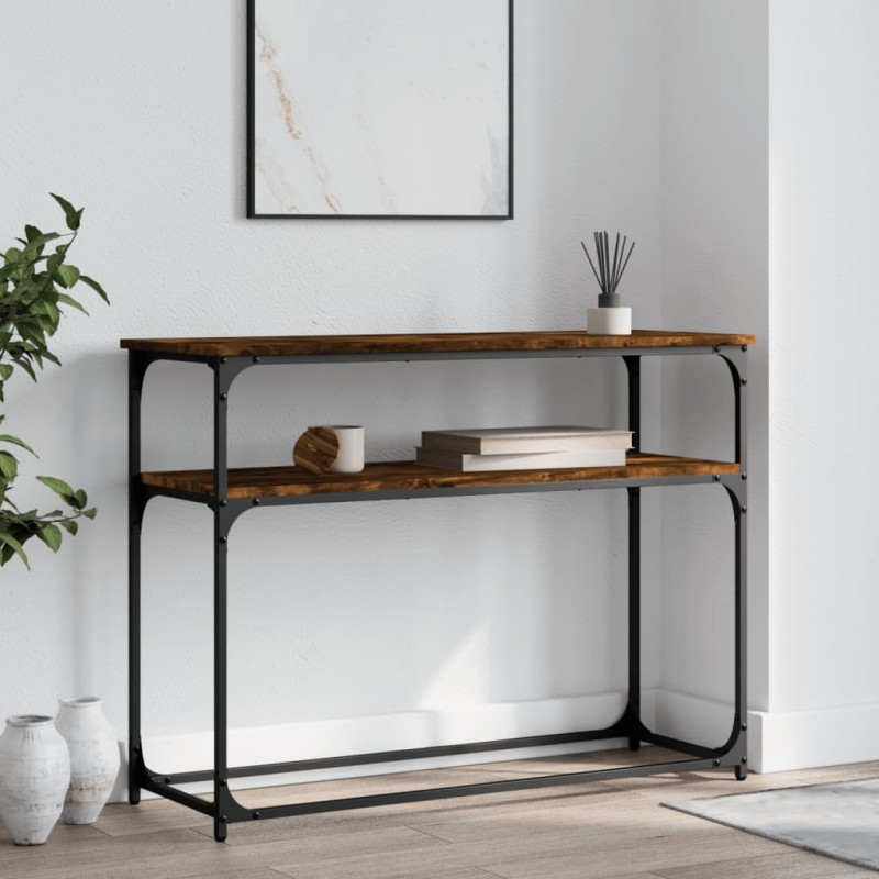 vidaXL Mesa consola madera de ingeniería roble ahumado 100x35,5x75 cm vidaXL Mesa consola madera de ingeniería roble ahumado 100x35,5x75 cm