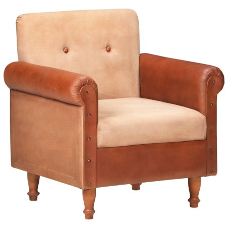 vidaXL Sillón de cuero auténtico y lona marrón