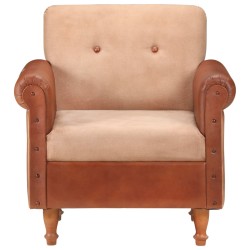 vidaXL Sillón de cuero auténtico y lona marrón