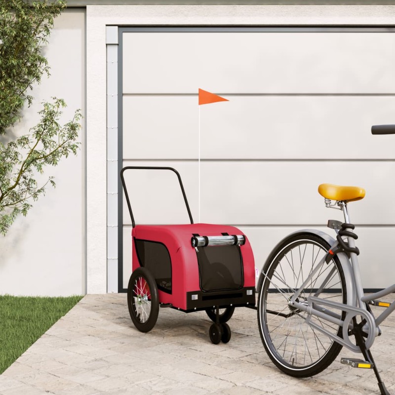 vidaXL Remolque de bicicleta mascotas hierro tela Oxford rojo negro