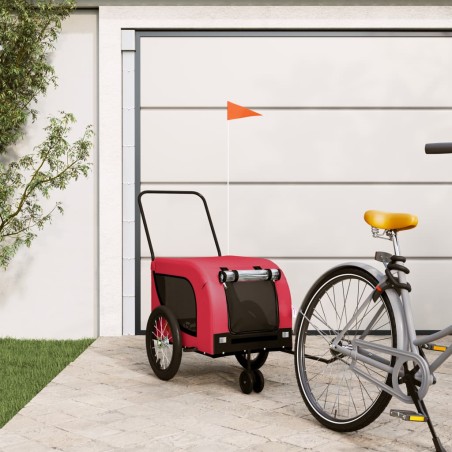 vidaXL Remolque de bicicleta mascotas hierro tela Oxford rojo negro