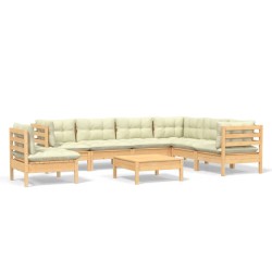 vidaXL Muebles de jardín 8 pzas y cojines madera maciza de pino crema