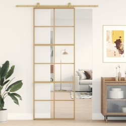 vidaXL Puerta corredera dorada de vidrio ESG transparente y aluminio