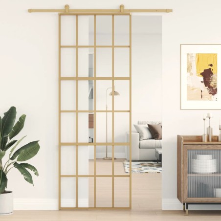 vidaXL Puerta corredera dorada de vidrio ESG transparente y aluminio